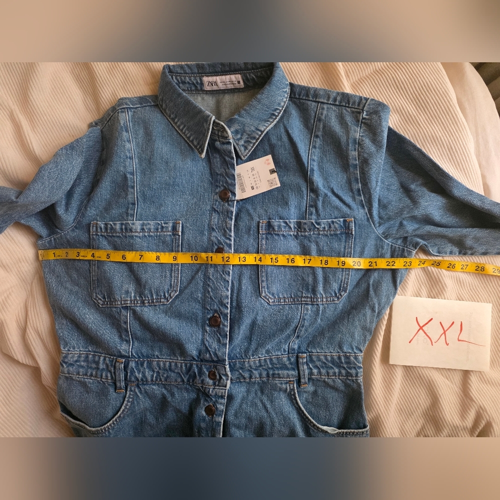 Zara Z1975 Women's Long Denim Dress 100% Cotton Mid-blue Nwt !! - Picture 11 of 15